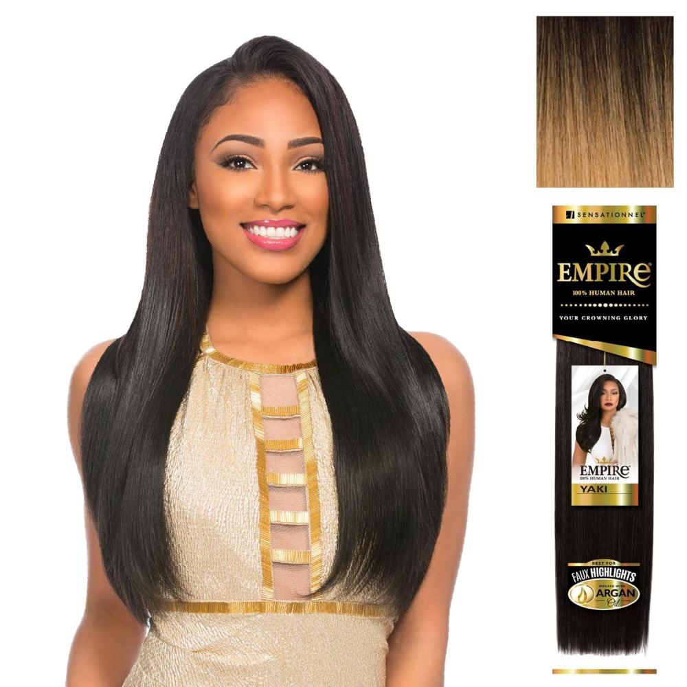 imageSensationnel Empire yaki human hair Tangle Free Weaving for Quick Weave and Sew in Styles for Faux Highlights and Fauxmiddlepart Leave Out 1 Pack 18 inch 1B OFFBLACKT1B27