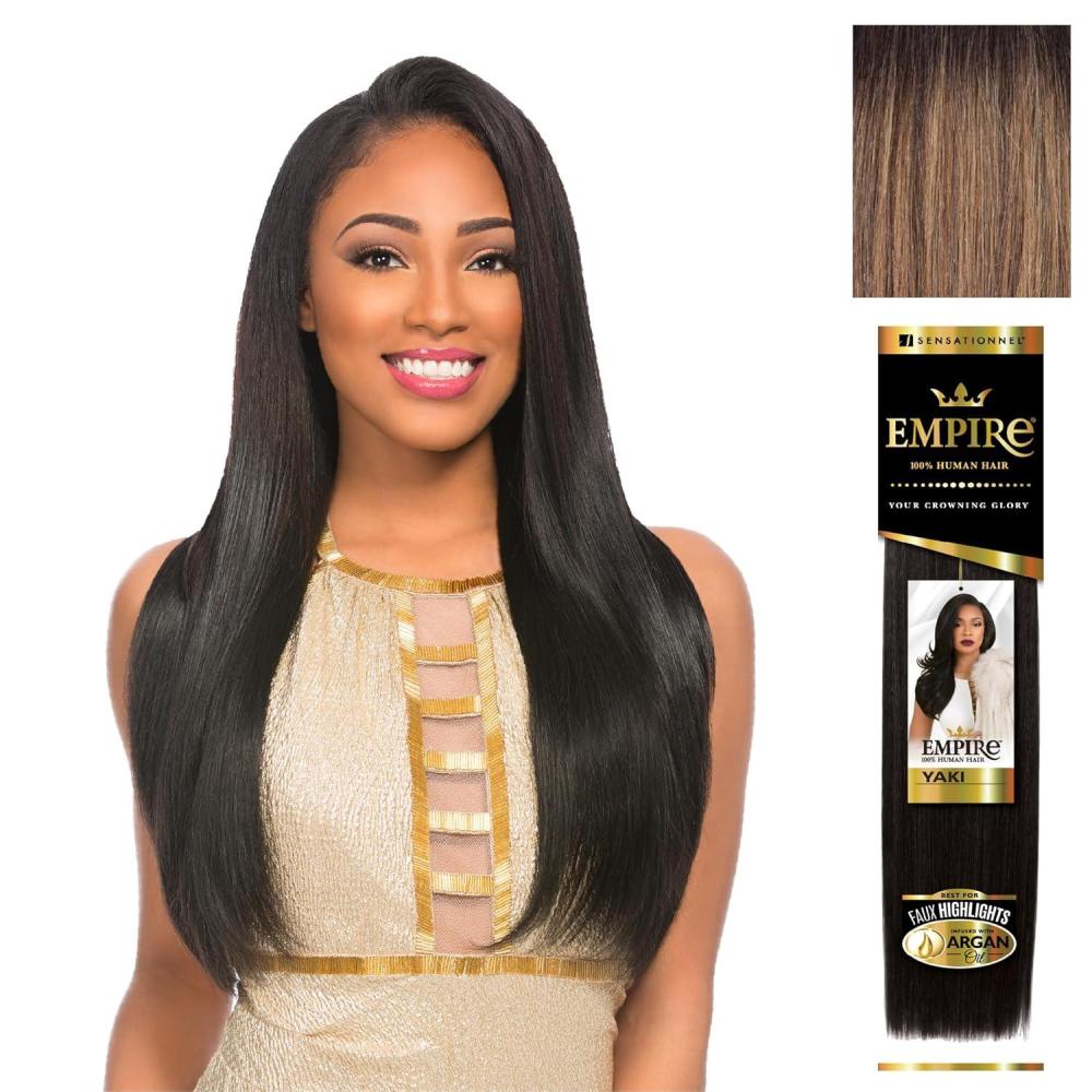 imageSensationnel Empire yaki human hair Tangle Free Weaving for Quick Weave and Sew in Styles for Faux Highlights and Fauxmiddlepart Leave Out 1 Pack 18 inch 1B OFFBLACKBLMEDIUMBLONDE