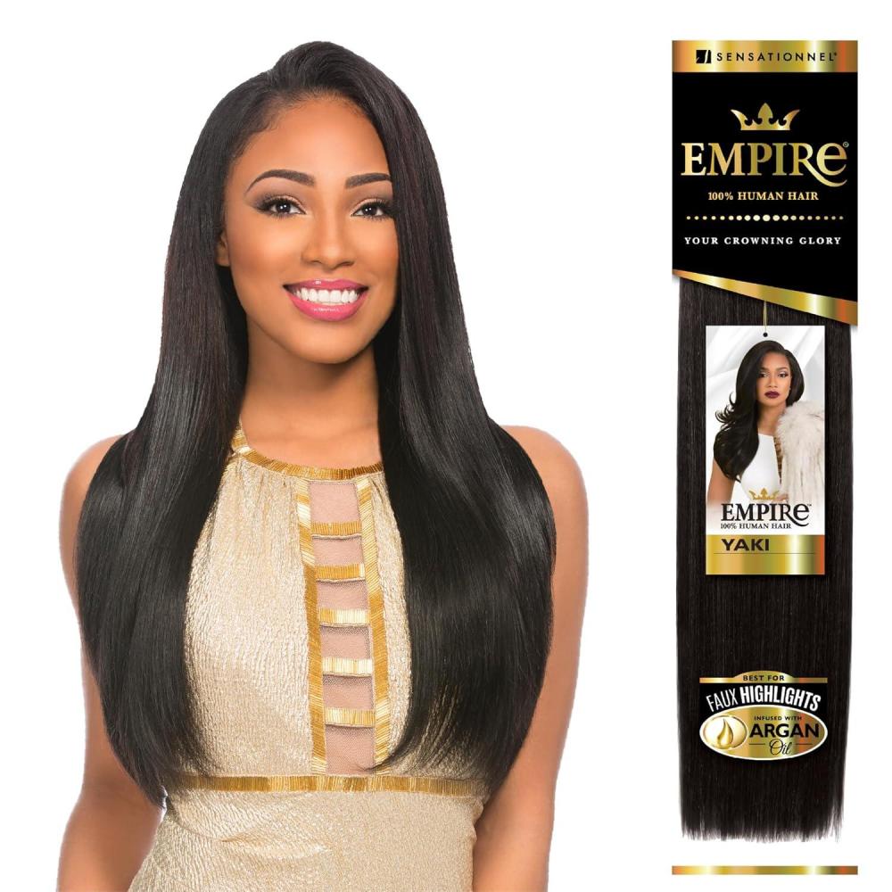 imageSensationnel Empire yaki human hair Tangle Free Weaving for Quick Weave and Sew in Styles for Faux Highlights and Fauxmiddlepart Leave Out 1 Pack 18 inch 1B OFFBLACKT1B350