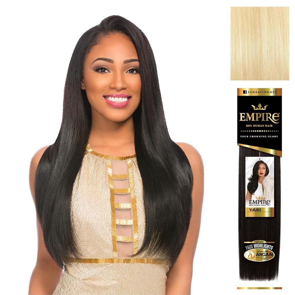 imageSensationnel Empire yaki human hair Tangle Free Weaving for Quick Weave and Sew in Styles for Faux Highlights and Fauxmiddlepart Leave Out 1 Pack 18 inch 1B OFFBLACK613 BLONDE