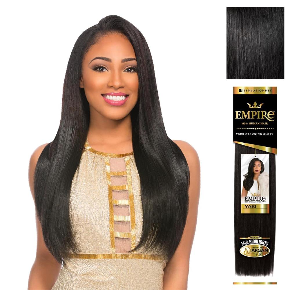 imageSensationnel Empire yaki human hair Tangle Free Weaving for Quick Weave and Sew in Styles for Faux Highlights and Fauxmiddlepart Leave Out 1 Pack 18 inch 1B OFFBLACK1 JETBLACK