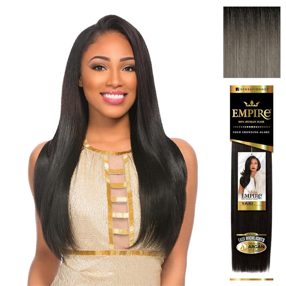 imageSensationnel Empire yaki human hair Tangle Free Weaving for Quick Weave and Sew in Styles for Faux Highlights and Fauxmiddlepart Leave Out 1 Pack 18 inch 1B OFFBLACKT1BMATTEGRAY