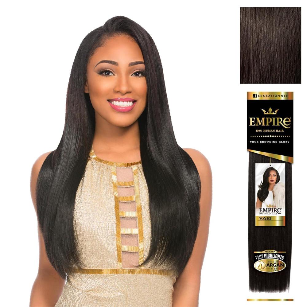 imageSensationnel Empire yaki human hair Tangle Free Weaving for Quick Weave and Sew in Styles for Faux Highlights and Fauxmiddlepart Leave Out 1 Pack 18 inch 1B OFFBLACK2 DARKBROWN