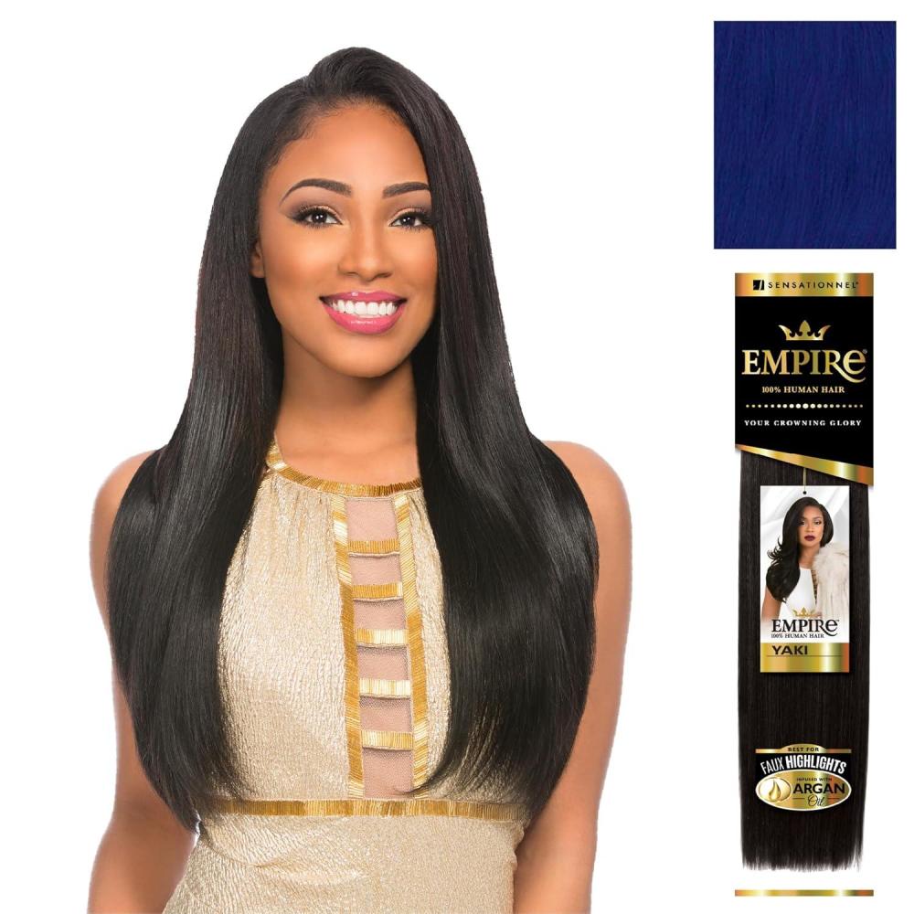 imageSensationnel Empire yaki human hair Tangle Free Weaving for Quick Weave and Sew in Styles for Faux Highlights and Fauxmiddlepart Leave Out 1 Pack 18 inch 1B OFFBLACKELECTRICBLUE