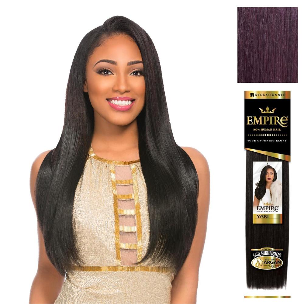 imageSensationnel Empire yaki human hair Tangle Free Weaving for Quick Weave and Sew in Styles for Faux Highlights and Fauxmiddlepart Leave Out 1 Pack 18 inch 1B OFFBLACK99J