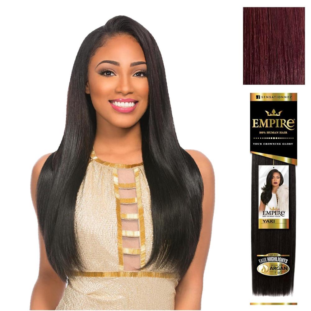 imageSensationnel Empire yaki human hair Tangle Free Weaving for Quick Weave and Sew in Styles for Faux Highlights and Fauxmiddlepart Leave Out 1 Pack 18 inch 1B OFFBLACK530