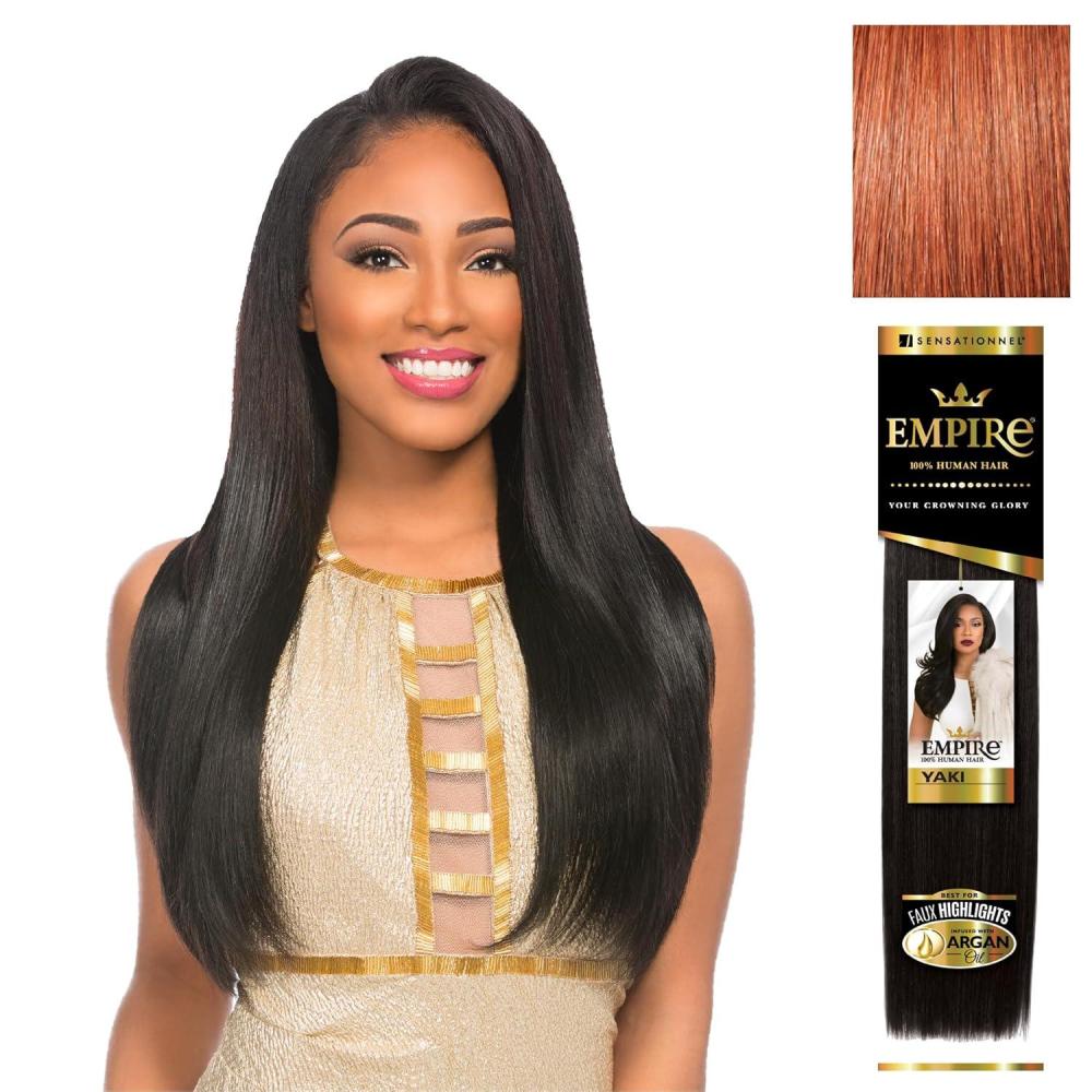 imageSensationnel Empire yaki human hair Tangle Free Weaving for Quick Weave and Sew in Styles for Faux Highlights and Fauxmiddlepart Leave Out 1 Pack 18 inch 1B OFFBLACK350 COPPERRED