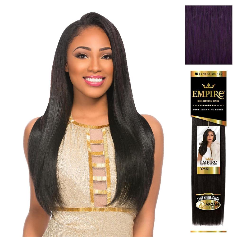 imageSensationnel Empire yaki human hair Tangle Free Weaving for Quick Weave and Sew in Styles for Faux Highlights and Fauxmiddlepart Leave Out 1 Pack 18 inch 1B OFFBLACKDARKPURPLE