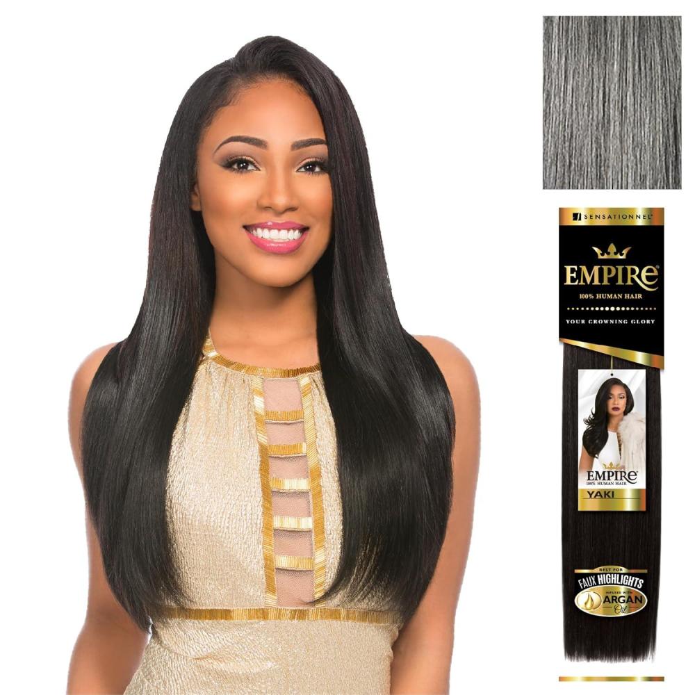 imageSensationnel Empire yaki human hair Tangle Free Weaving for Quick Weave and Sew in Styles for Faux Highlights and Fauxmiddlepart Leave Out 1 Pack 18 inch 1B OFFBLACKM51