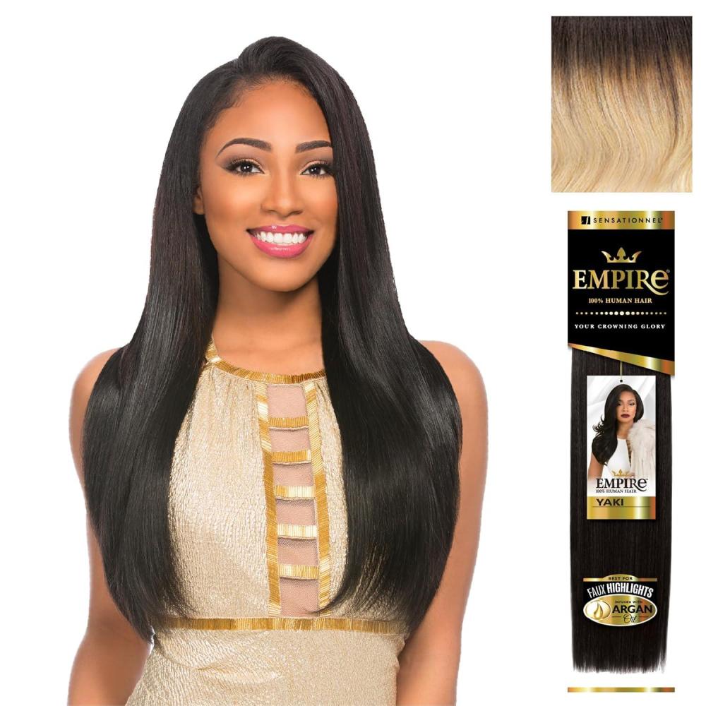 imageSensationnel Empire yaki human hair Tangle Free Weaving for Quick Weave and Sew in Styles for Faux Highlights and Fauxmiddlepart Leave Out 1 Pack 18 inch 1B OFFBLACKT1B613