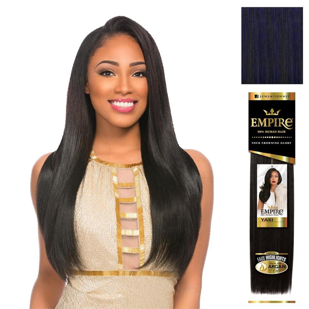 imageSensationnel Empire yaki human hair Tangle Free Weaving for Quick Weave and Sew in Styles for Faux Highlights and Fauxmiddlepart Leave Out 1 Pack 18 inch 1B OFFBLACKDARKBLUE