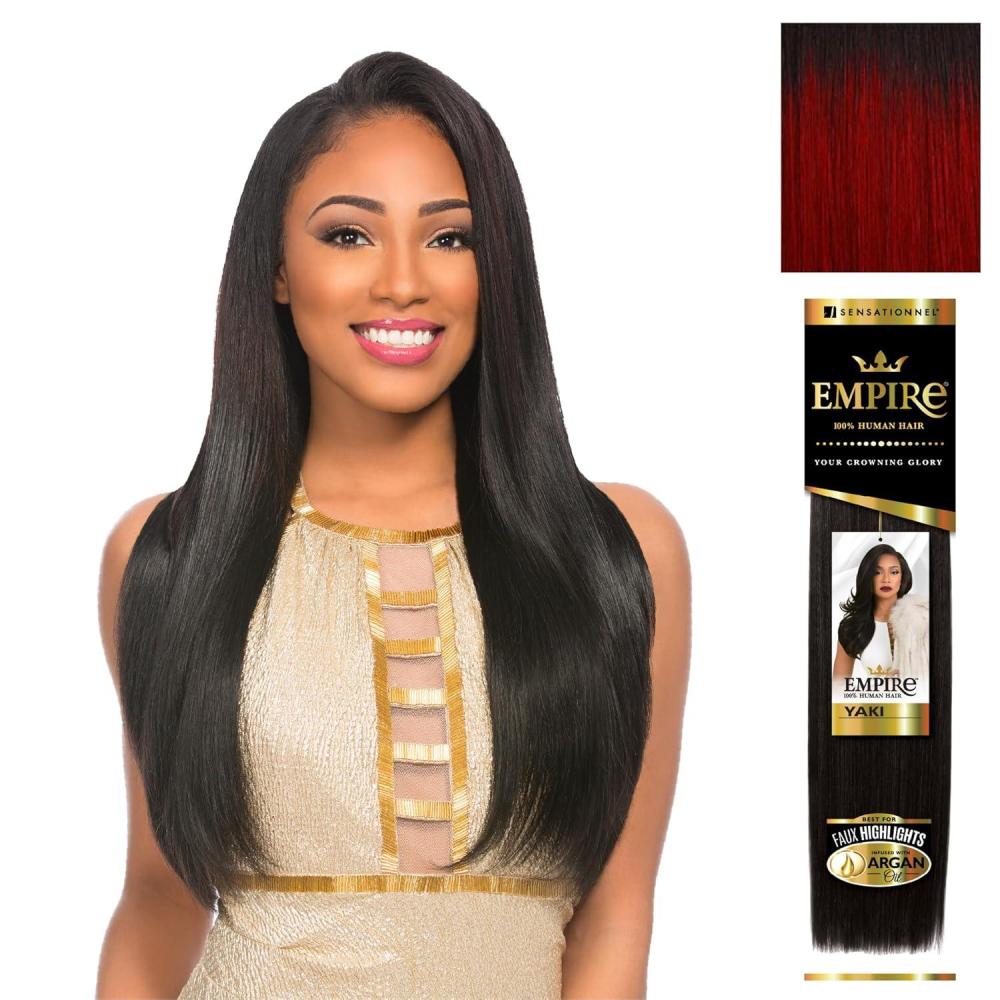imageSensationnel Empire yaki human hair Tangle Free Weaving for Quick Weave and Sew in Styles for Faux Highlights and Fauxmiddlepart Leave Out 1 Pack 18 inch 1B OFFBLACKT1BRED