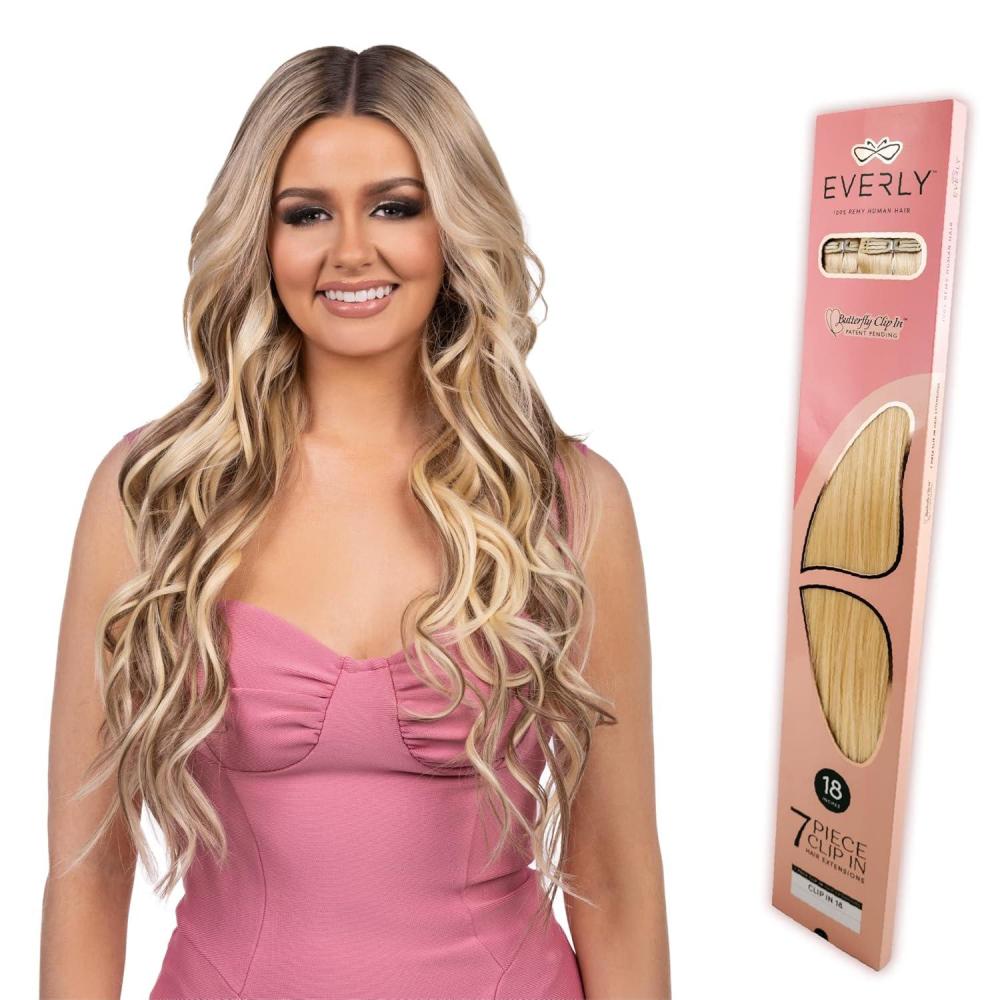 imageSensationnel Everly Clip in straight 7 piece Remy human hair seamless silicone weft with butterfly technology 22 Inch 182224