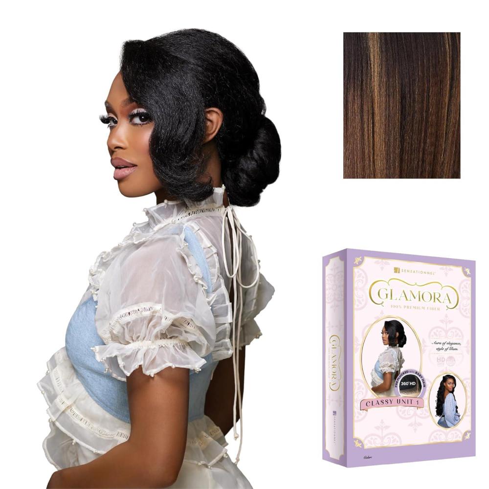 imageSensationnel Glamora 360 Lace Wig Classy Unit 1 Glueless Ready to Wear Synthetic Preplucked Hairline BALAYAGEMOCHABALAYAGEHAZELNUT