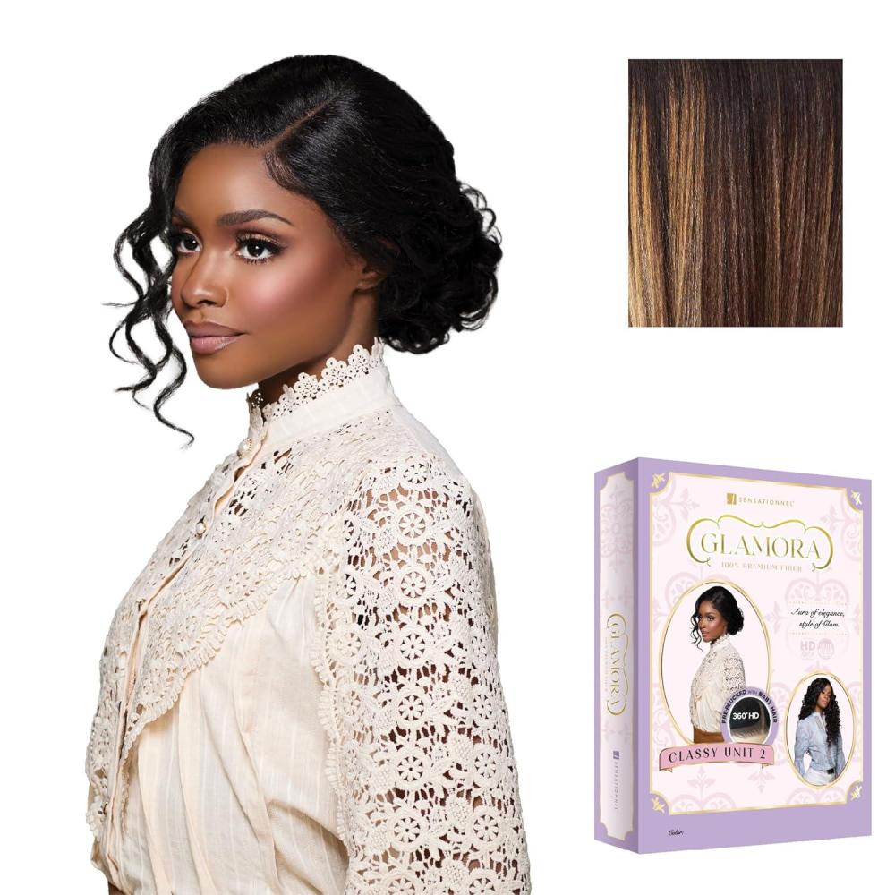imageSensationnel Glamora 360 Lace Wig Classy Unit 2 Glueless Ready to Wear Synthetic Preplucked Hairline 2 DARKBROWNBALAYAGESUNKISSED