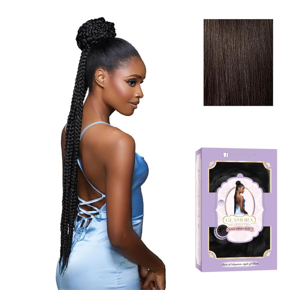 imageSensationnel Glamora Glam Updo Hairpiece Unit 5 Ready to Wear Synthetic Bun with Adjustable Drawstring Cap 1 JETBLACK2 DARKBROWN