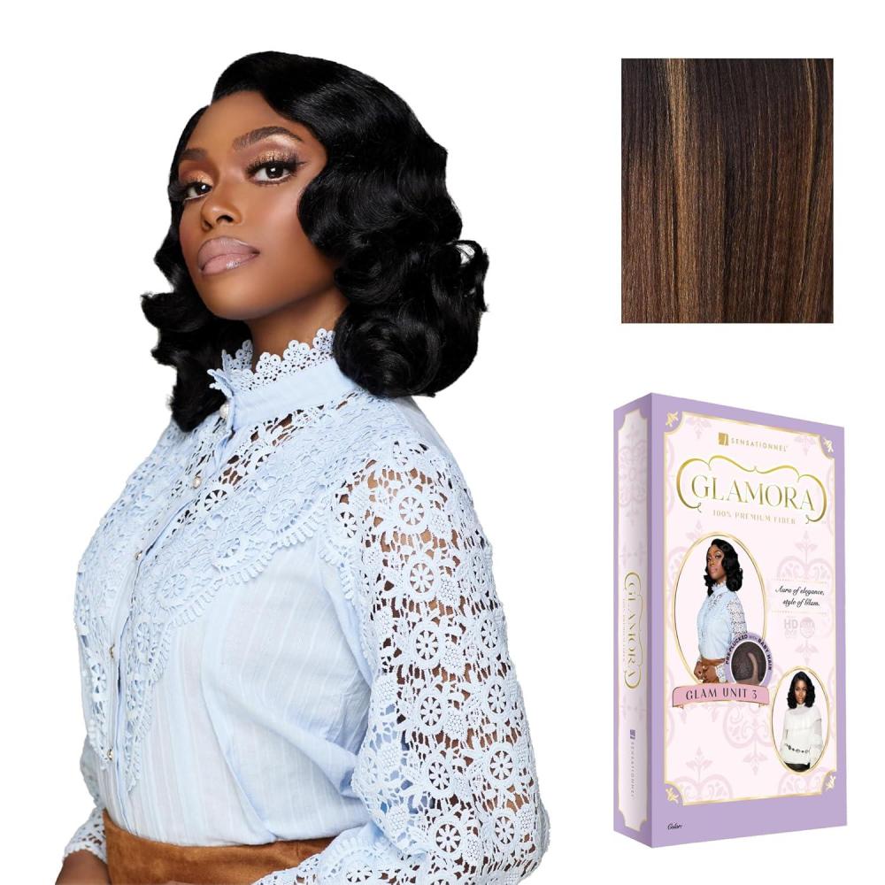 imageSensationnel Glamora Lace Front Wig Glam Unit 3 Glueless 13x4 Laceparting Ready to Wear Synthetic Preplucked Hairline BALAYAGEMOCHABALAYAGEHAZELNUT