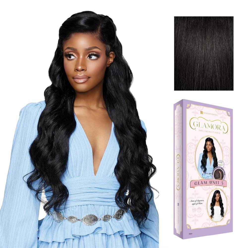 imageSensationnel Glamora Lace Front Wig Glam Unit 5 Glueless Side Part Ready to Wear Synthetic Preplucked Hairline 2 DARKBROWN1B OFFBLACK