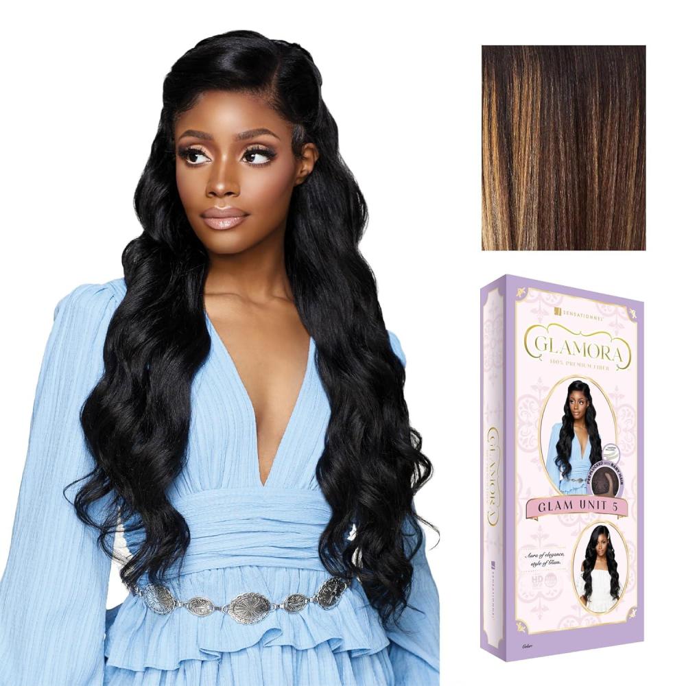 imageSensationnel Glamora Lace Front Wig Glam Unit 5 Glueless Side Part Ready to Wear Synthetic Preplucked Hairline 2 DARKBROWNBALAYAGESUNKISSED