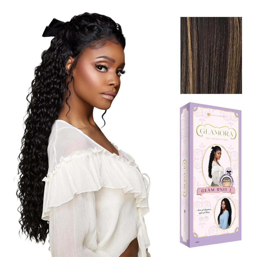 imageSensationnel Glamora Lace Front Wigs Glam Unit 2 13x4 Laceparting Ready to Wear Synthetic Preplucked Hairline Glueless Lacefront BALAYAGEMOCHABALAYAGEGOLD