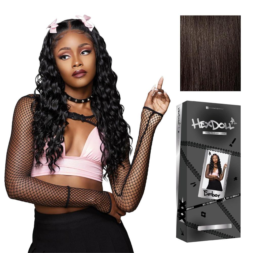 imageSensationnel HexDoll 13X4 Lace Wig Ember Lacefrontal Glueless Synthetic with Natural Density Preplucked Hairline 1 JETBLACK2 DARKBROWN