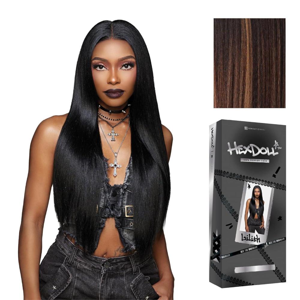 imageSensationnel HexDoll 13X4 Lace Wig Lilith Lacefrontal Glueless Synthetic with Natural Density Preplucked Hairline 1 JETBLACKBALAYAGECHOCOLATE