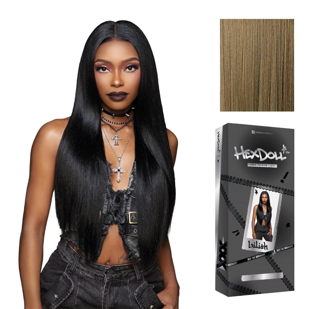 imageSensationnel HexDoll 13X4 Lace Wig Lilith Lacefrontal Glueless Synthetic with Natural Density Preplucked Hairline 1 JETBLACKLIGHTASHBROWN