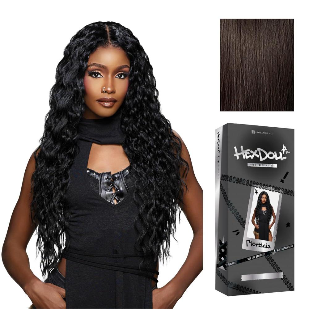 imageSensationnel HexDoll 13X4 Lace Wig Morticia Lacefrontal Glueless Synthetic with Natural Density Preplucked Hairline 1 JETBLACK2 DARKBROWN