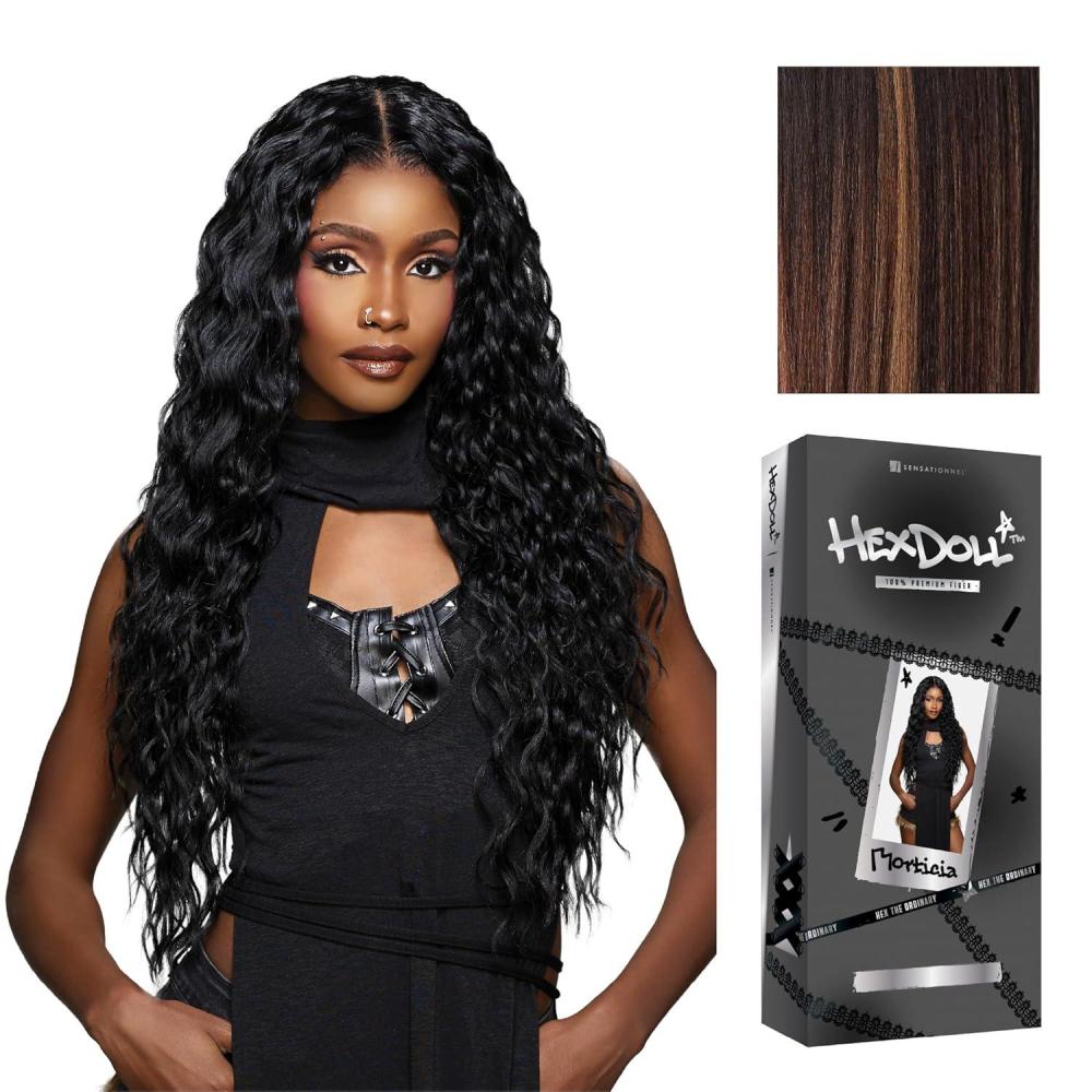 imageSensationnel HexDoll 13X4 Lace Wig Morticia Lacefrontal Glueless Synthetic with Natural Density Preplucked Hairline 1 JETBLACKBALAYAGECHOCOLATE