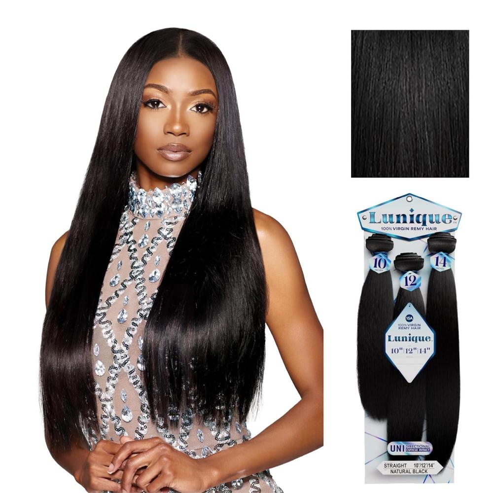 imageSensationnel Lunique Multi Weave Hair Straight 15A Remyhair 3 Bundle Layered Lengths for Weaving and Sew in Styles 10 12 14 inch NATURALNATURALBLACK