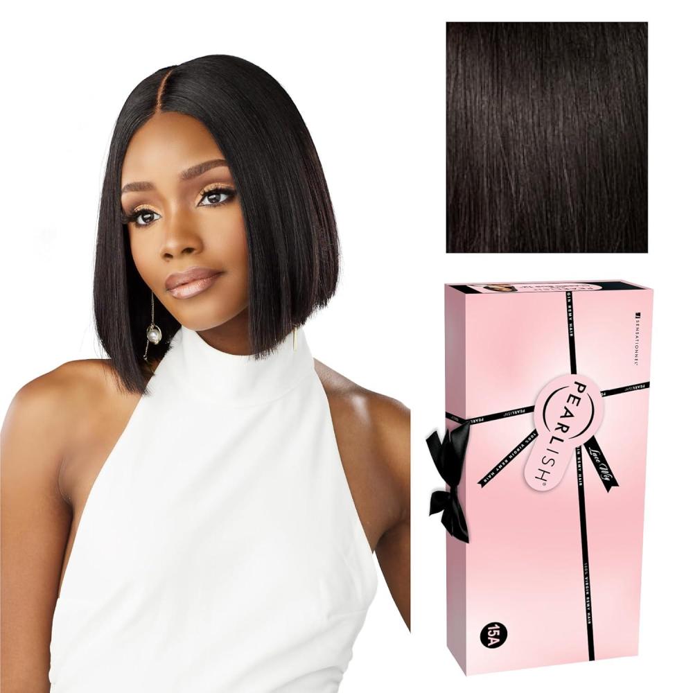 imageSensationnel Pearlish 2X6 Lace Wig Classic Bob 10 Inch Behind The Hairline Glueless Bleached Knots And Preplucked Soft Remy Hair NATURALNATURALBLACK