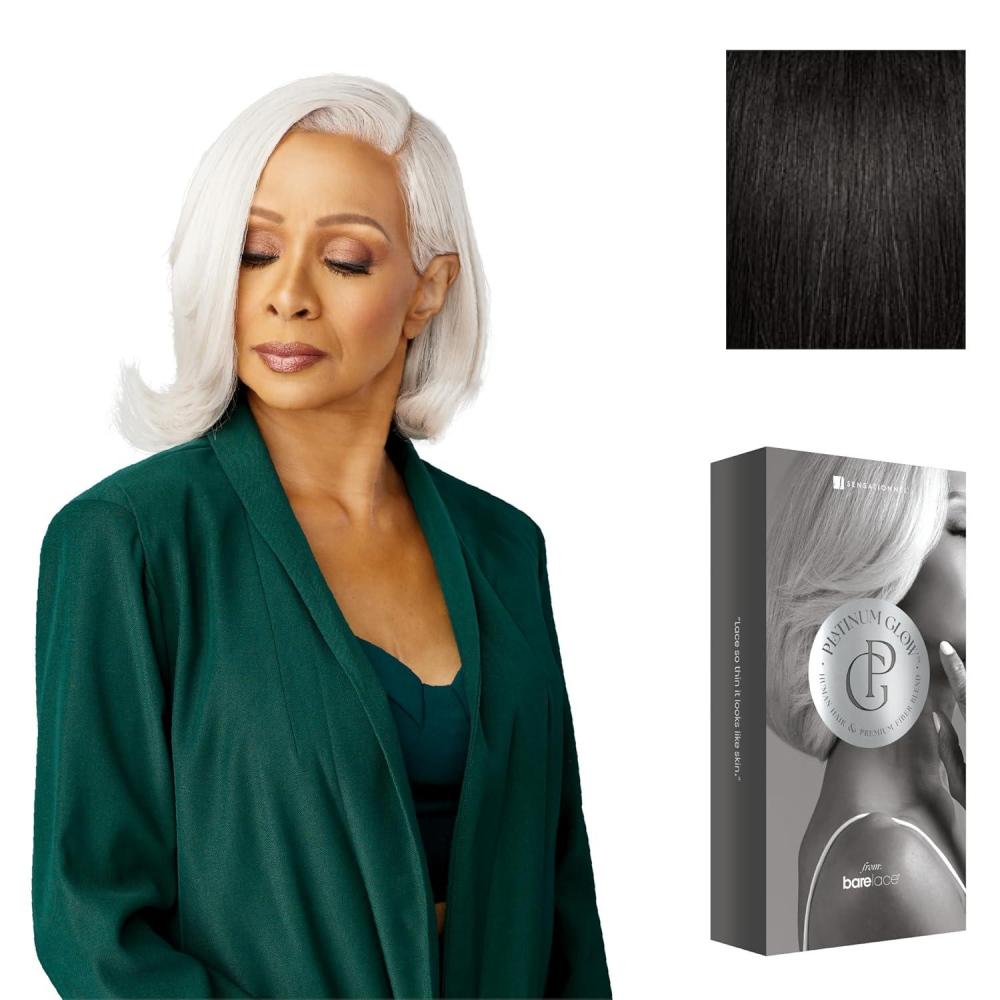 imageSensationnel Platinum Glow 13X6 Wig Jasmine Lacefrontal Glueless human hair blend Preplucked Hairline 1 JETBLACK1B OFFBLACK