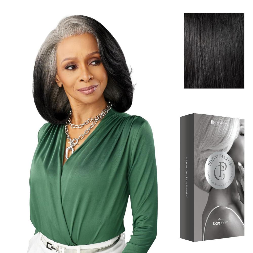 imageSensationnel Platinum Glow 13X6 Wigs Celestine Lacefrontal Glueless human hair blend Preplucked Hairline 1 JETBLACK1 JETBLACK
