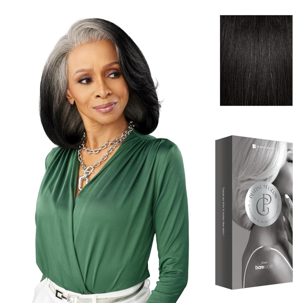 imageSensationnel Platinum Glow 13X6 Wigs Celestine Lacefrontal Glueless human hair blend Preplucked Hairline 1 JETBLACK1B OFFBLACK