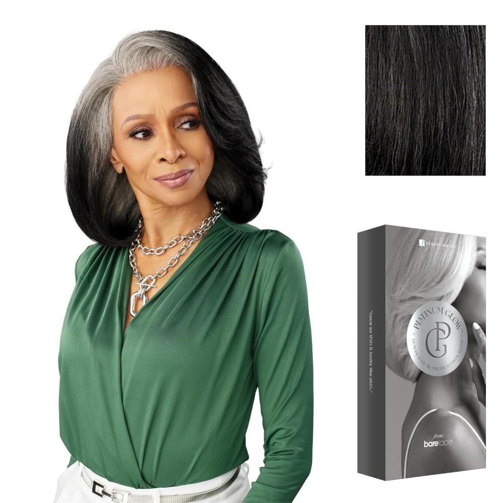 imageSensationnel Platinum Glow 13X6 Wigs Celestine Lacefrontal Glueless human hair blend Preplucked Hairline 1 JETBLACKSHIMMERINGPEARL