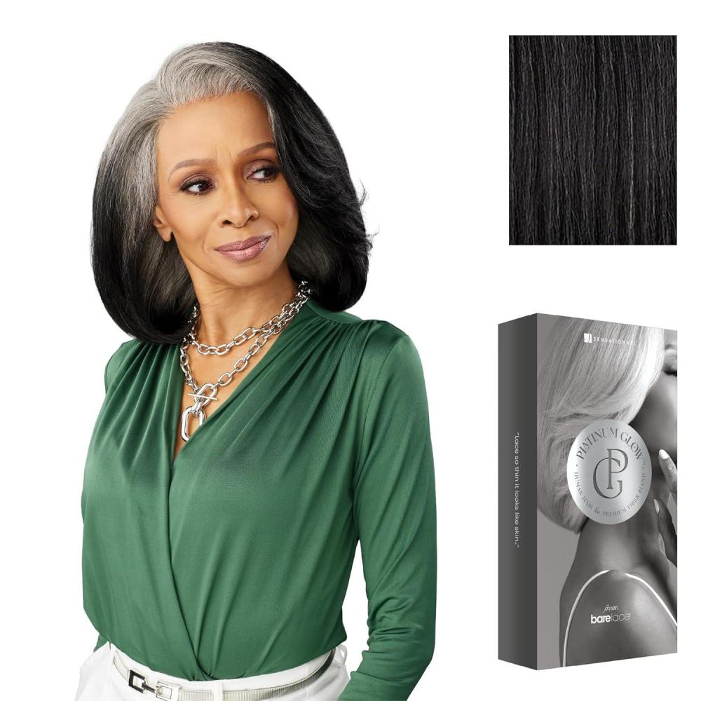 imageSensationnel Platinum Glow 13X6 Wigs Celestine Lacefrontal Glueless human hair blend Preplucked Hairline 1 JETBLACKSLATEGRAY