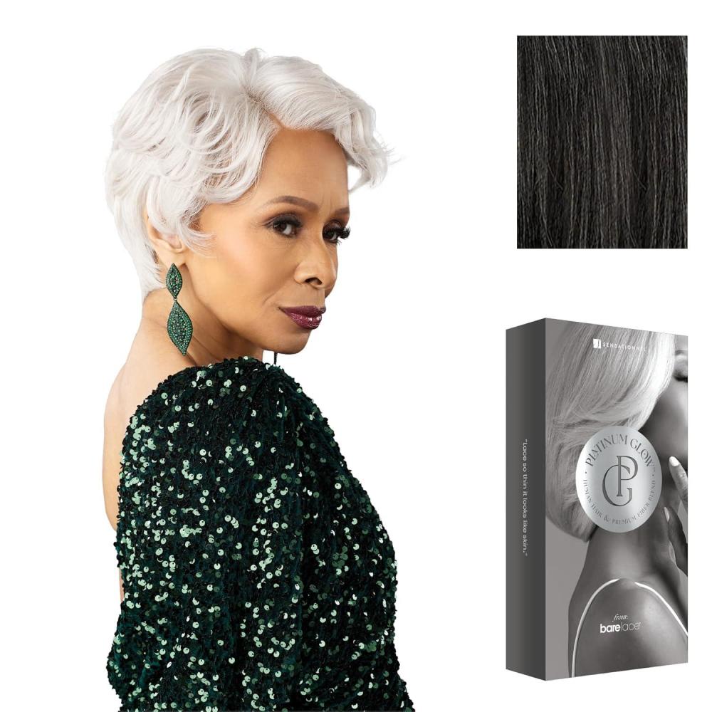 imageSensationnel Platinum Glow 13X6 Wigs Delphine Lacefrontal Glueless human hair blend Preplucked Hairline 1 JETBLACKSHIMMERINGSILVER