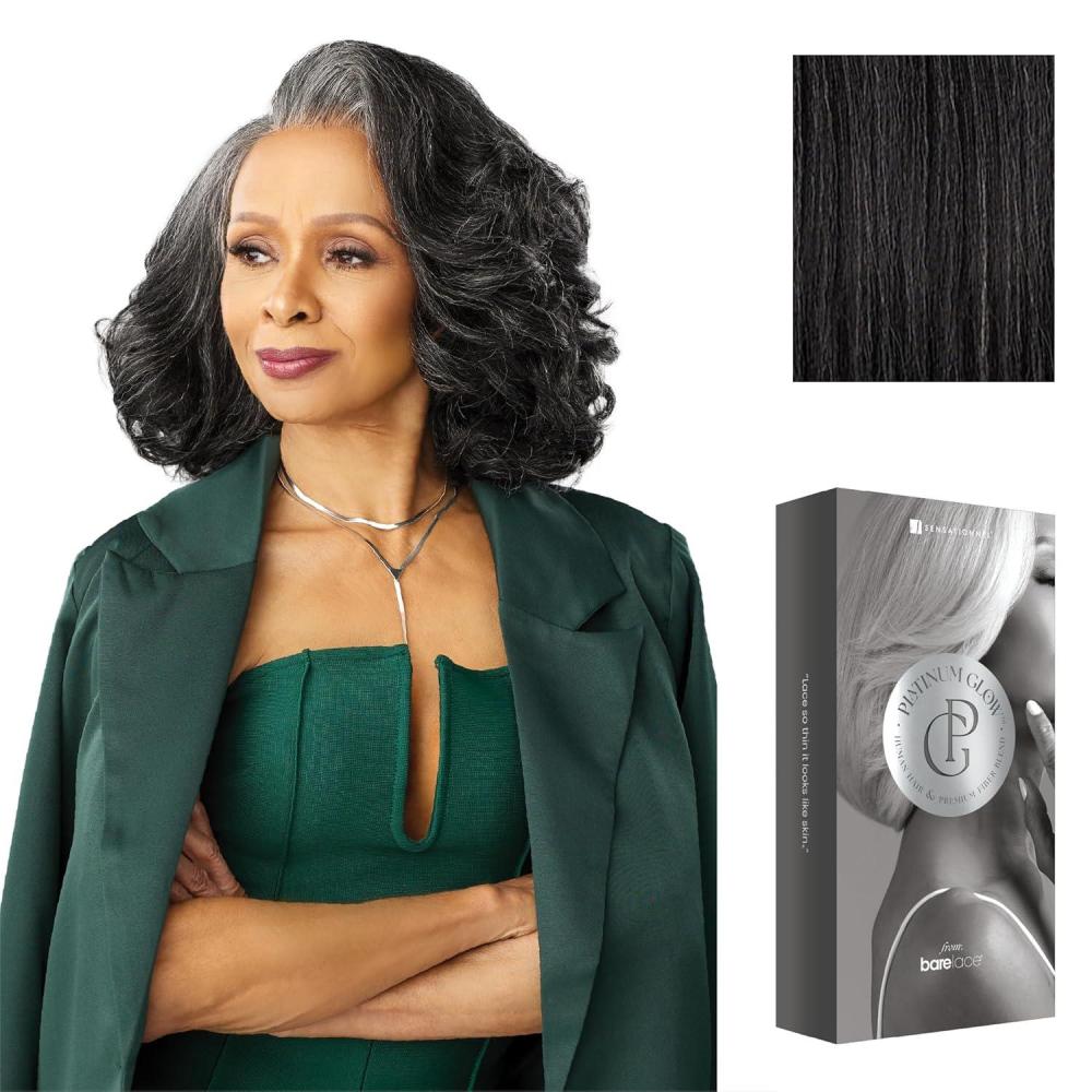 imageSensationnel Platinum Glow 13X6 Wigs Josephine Lacefrontal Glueless human hair blend Preplucked Hairline 1 JETBLACKSLATEGRAY
