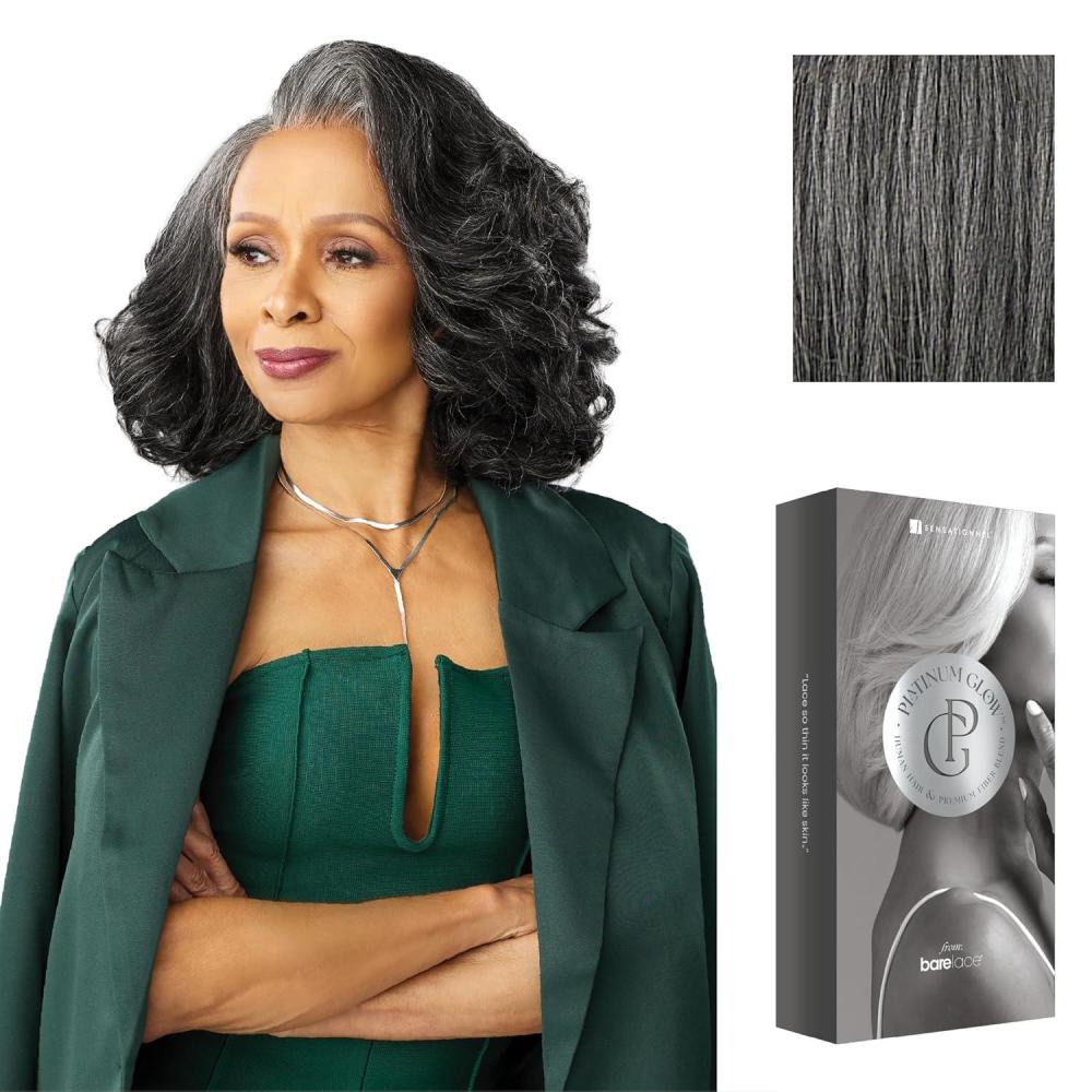 imageSensationnel Platinum Glow 13X6 Wigs Josephine Lacefrontal Glueless human hair blend Preplucked Hairline 1 JETBLACKSTEELGRAY