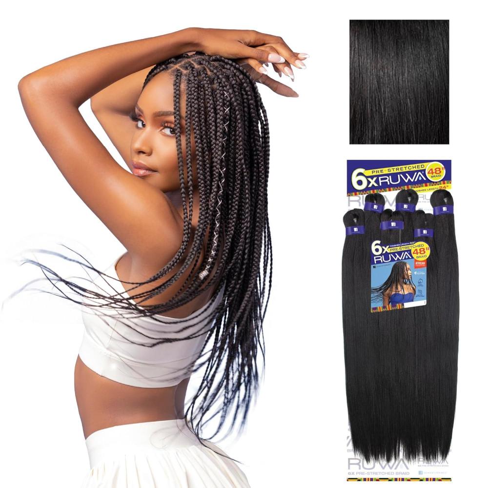 imageSensationnel Ruwa Prestretched Braiding Hair 6x 48 Inch Water Repellent Kanekalon Fast Dry Synthetic Sports Itch Free 1 JETBLACK1 JETBLACK
