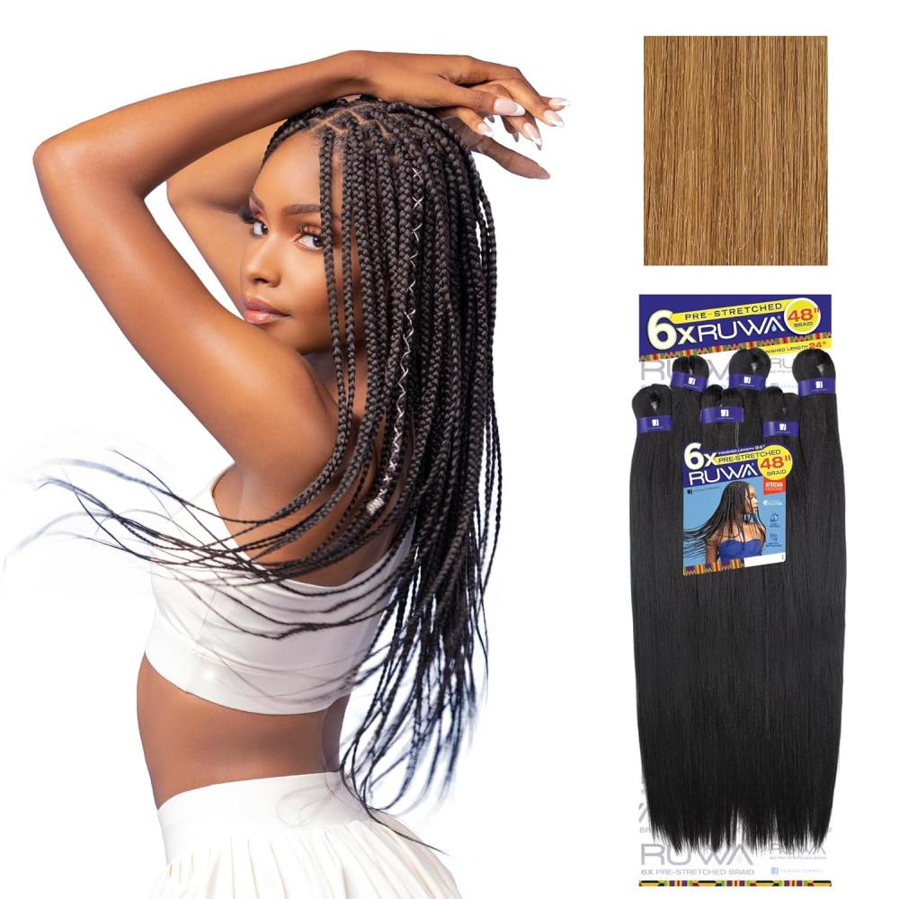 imageSensationnel Ruwa Prestretched Braiding Hair 6x 48 Inch Water Repellent Kanekalon Fast Dry Synthetic Sports Itch Free 1 JETBLACK27 HONEYBLONDE