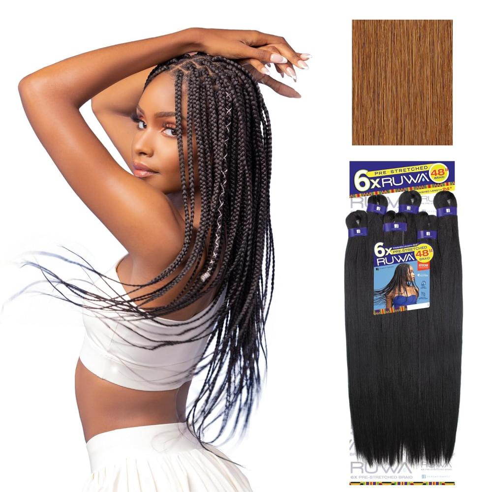 imageSensationnel Ruwa Prestretched Braiding Hair 6x 48 Inch Water Repellent Kanekalon Fast Dry Synthetic Sports Itch Free 1 JETBLACK30 LIGHTAUBURN