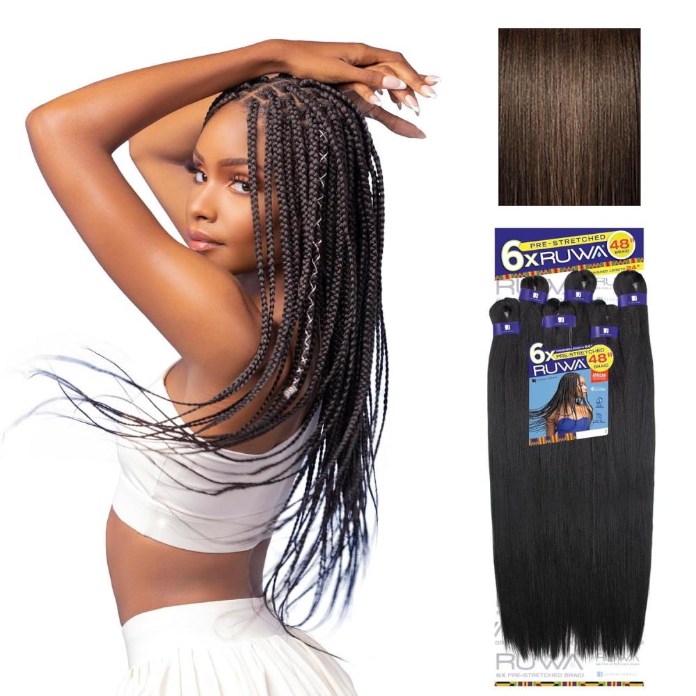 imageSensationnel Ruwa Prestretched Braiding Hair 6x 48 Inch Water Repellent Kanekalon Fast Dry Synthetic Sports Itch Free 1 JETBLACK4 MEDBROWN