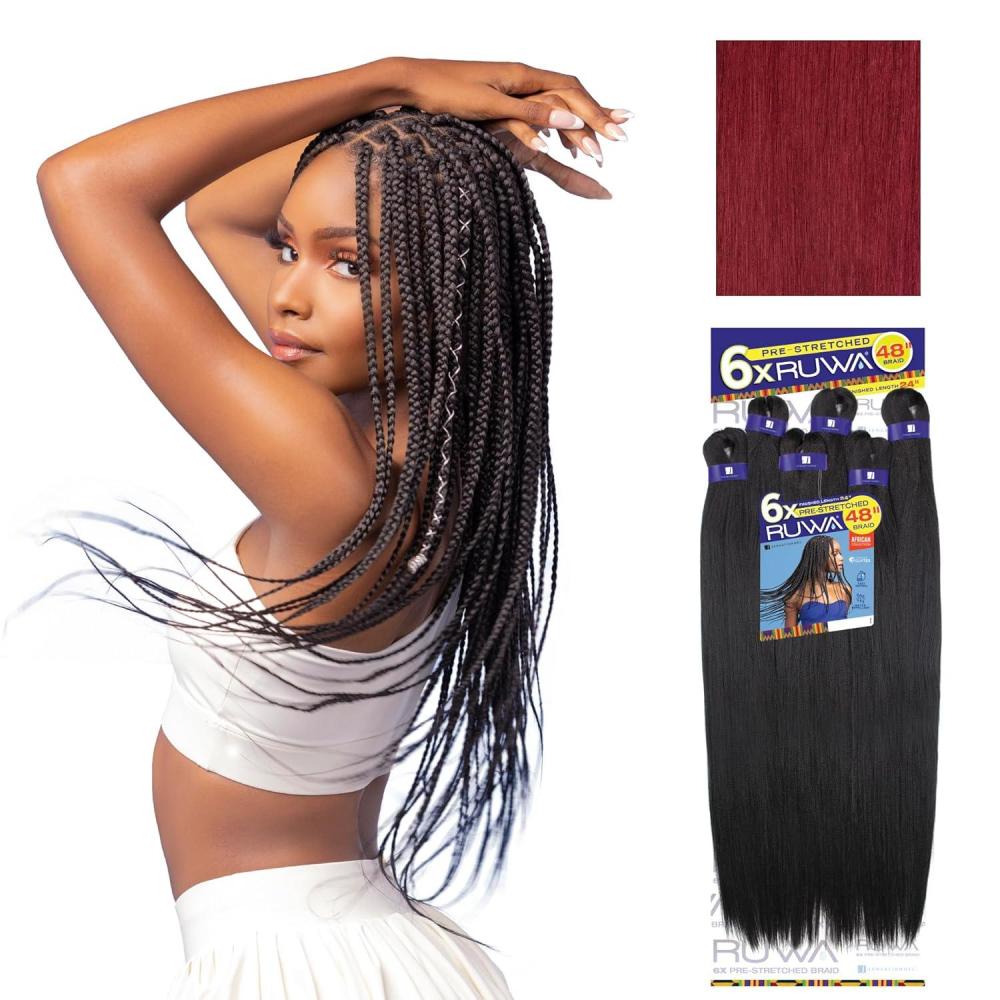 imageSensationnel Ruwa Prestretched Braiding Hair 6x 48 Inch Water Repellent Kanekalon Fast Dry Synthetic Sports Itch Free 1 JETBLACKBG BURGUNDY