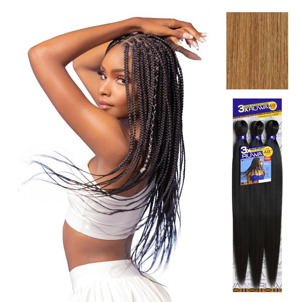 imageSensationnel Ruwa prestretched braiding hair 3x 48 inch water repellent kanekalon fast dry synthetic sports itch free 3 pack 1 JETBLACK27 HONEYBLONDE