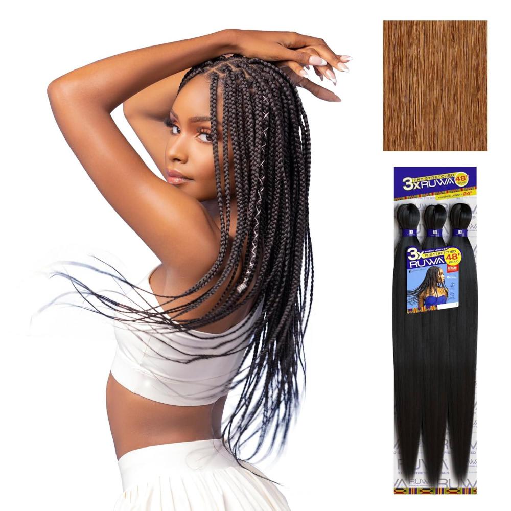 imageSensationnel Ruwa prestretched braiding hair 3x 48 inch water repellent kanekalon fast dry synthetic sports itch free 3 pack 1 JETBLACK30 LIGHTAUBURN