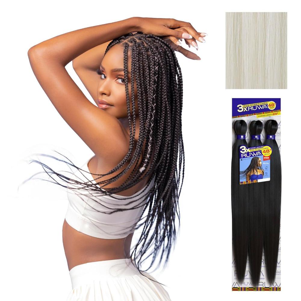 imageSensationnel Ruwa prestretched braiding hair 3x 48 inch water repellent kanekalon fast dry synthetic sports itch free 3 pack 1 JETBLACK60