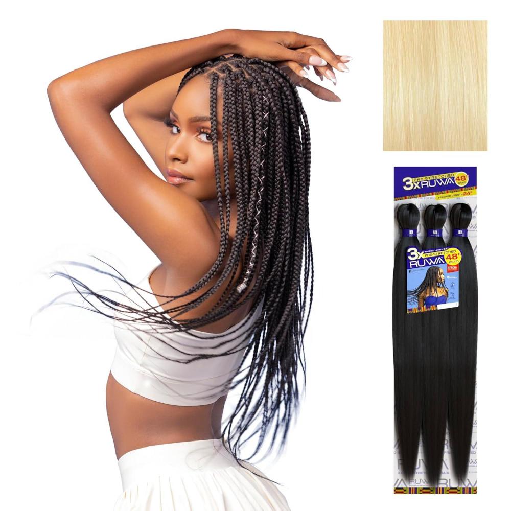 imageSensationnel Ruwa prestretched braiding hair 3x 48 inch water repellent kanekalon fast dry synthetic sports itch free 3 pack 1 JETBLACK613 BLONDE