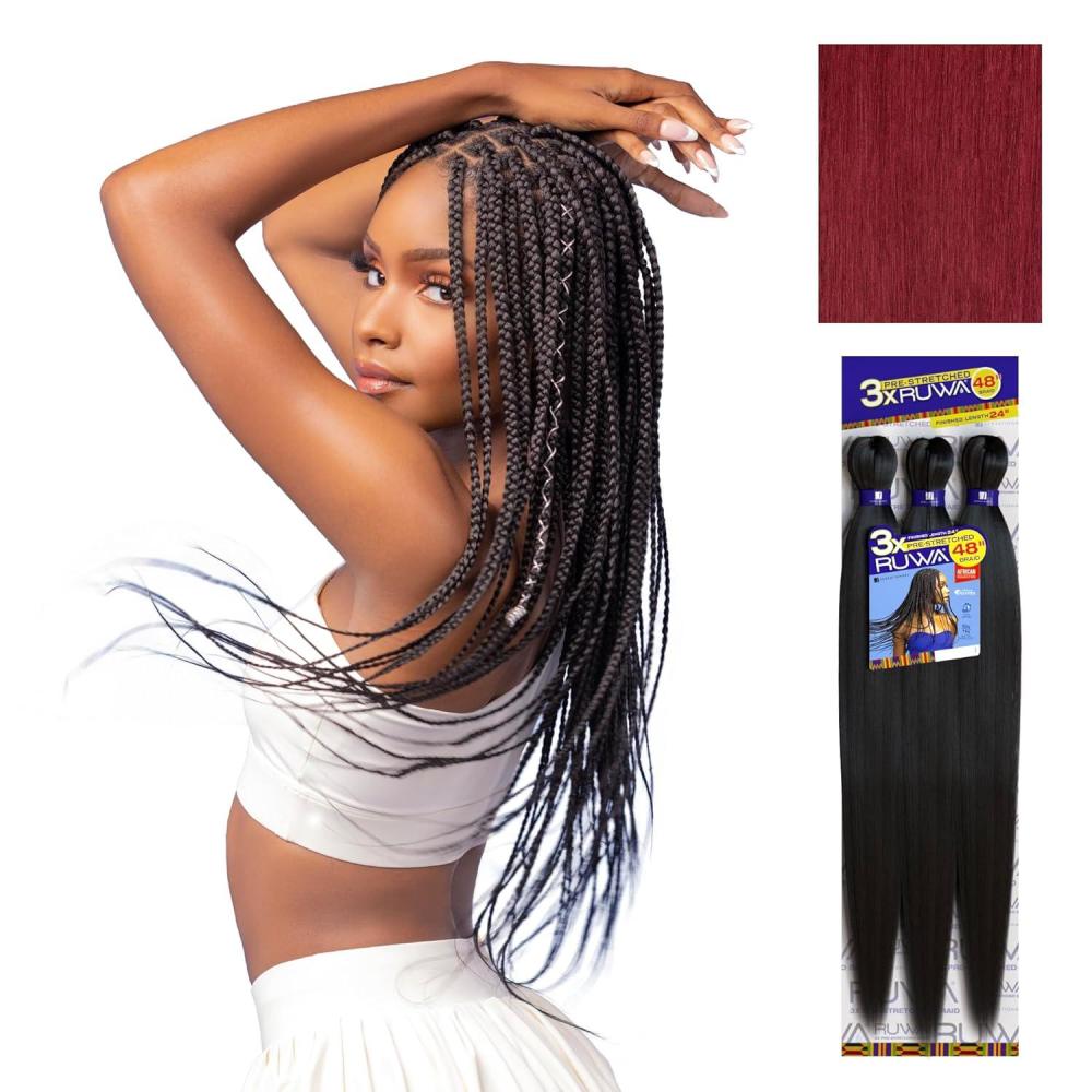 imageSensationnel Ruwa prestretched braiding hair 3x 48 inch water repellent kanekalon fast dry synthetic sports itch free 3 pack 1 JETBLACKBG BURGANDY