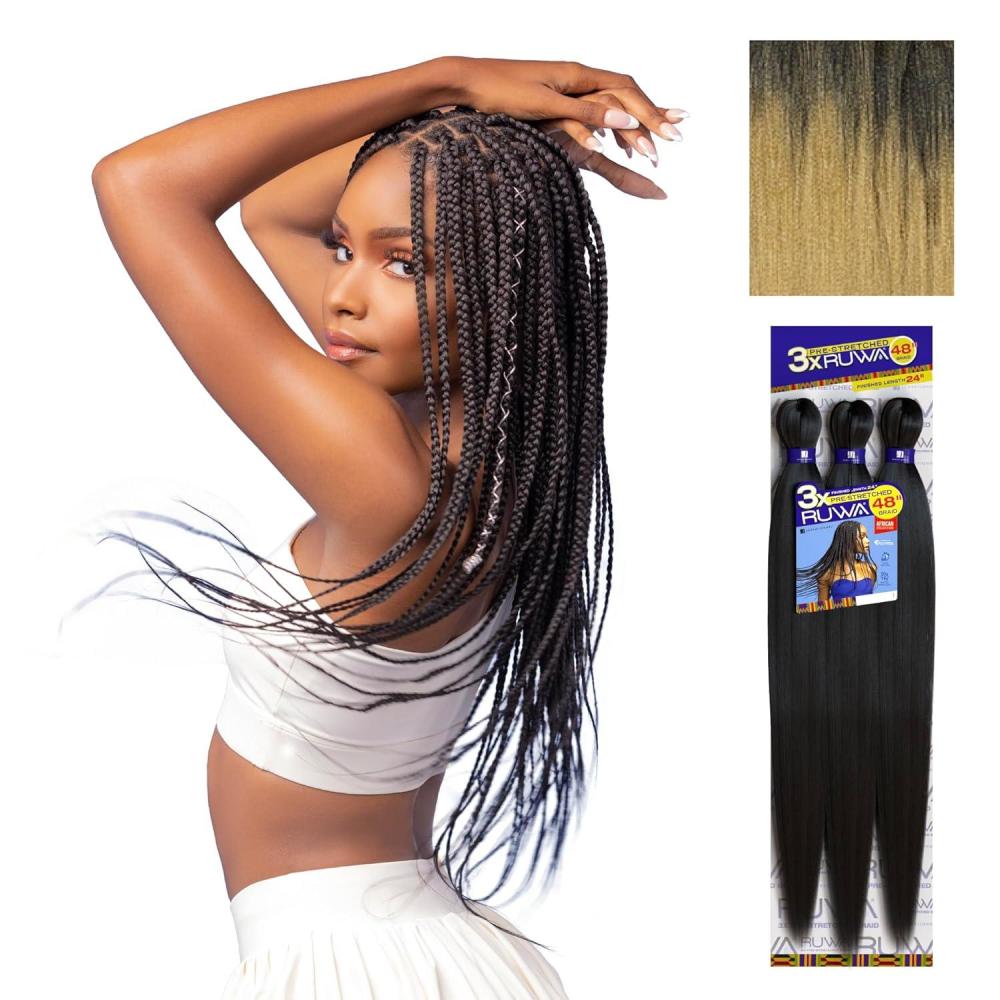 imageSensationnel Ruwa prestretched braiding hair 3x 48 inch water repellent kanekalon fast dry synthetic sports itch free 3 pack 1 JETBLACKSM1B27